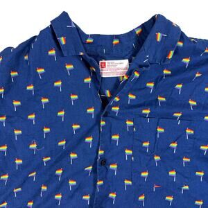 Rainbow Flag Print Button Up Shirt Men’s XL Blue Short Sleeve Pride Festival